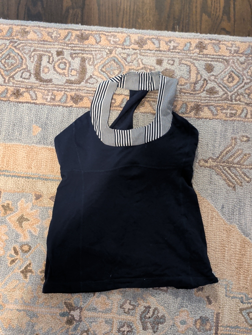 lululemon athletica Navy Halter Tank with Black-and-White Striped Neck